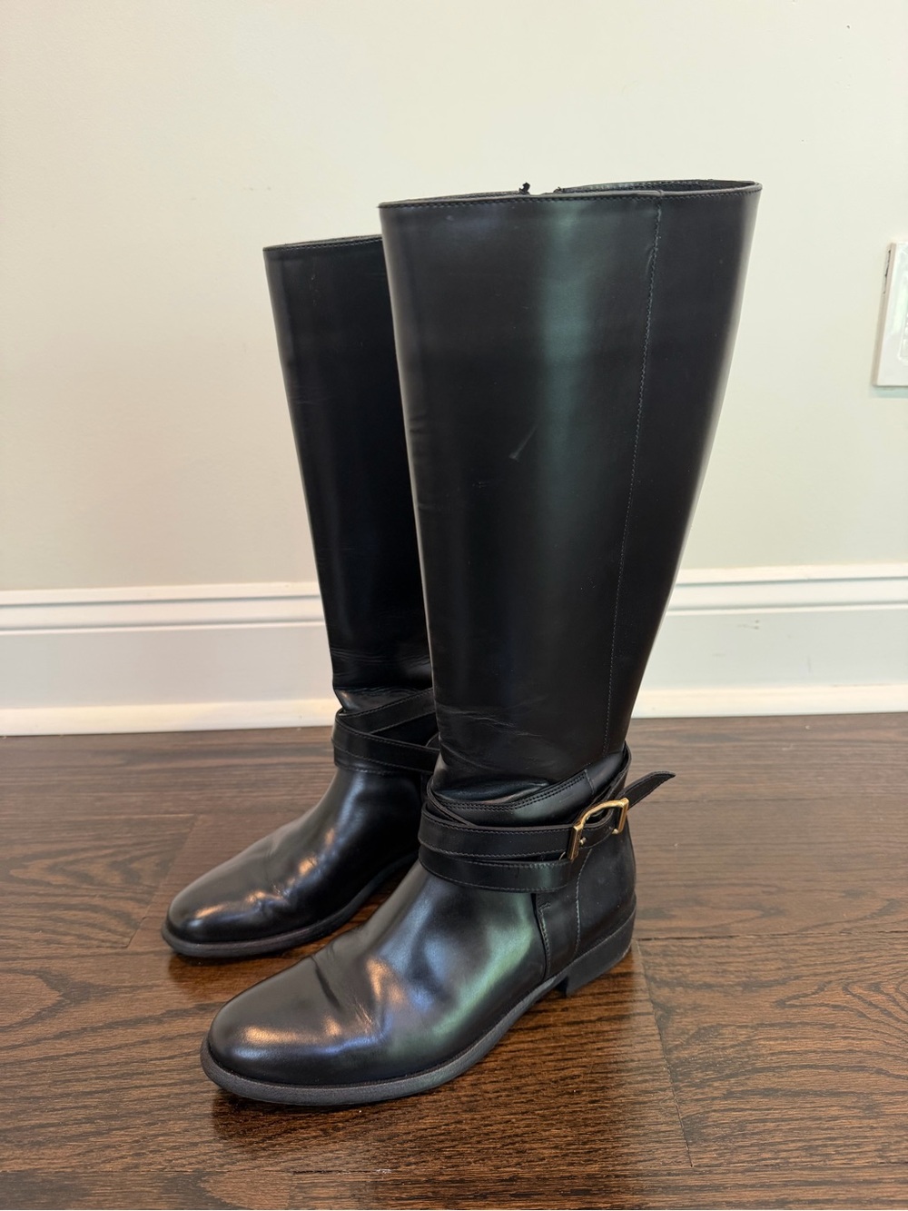 Burberry Woman Black Leather Knee-High Riding Boots Size 6.5 US or 37 EU